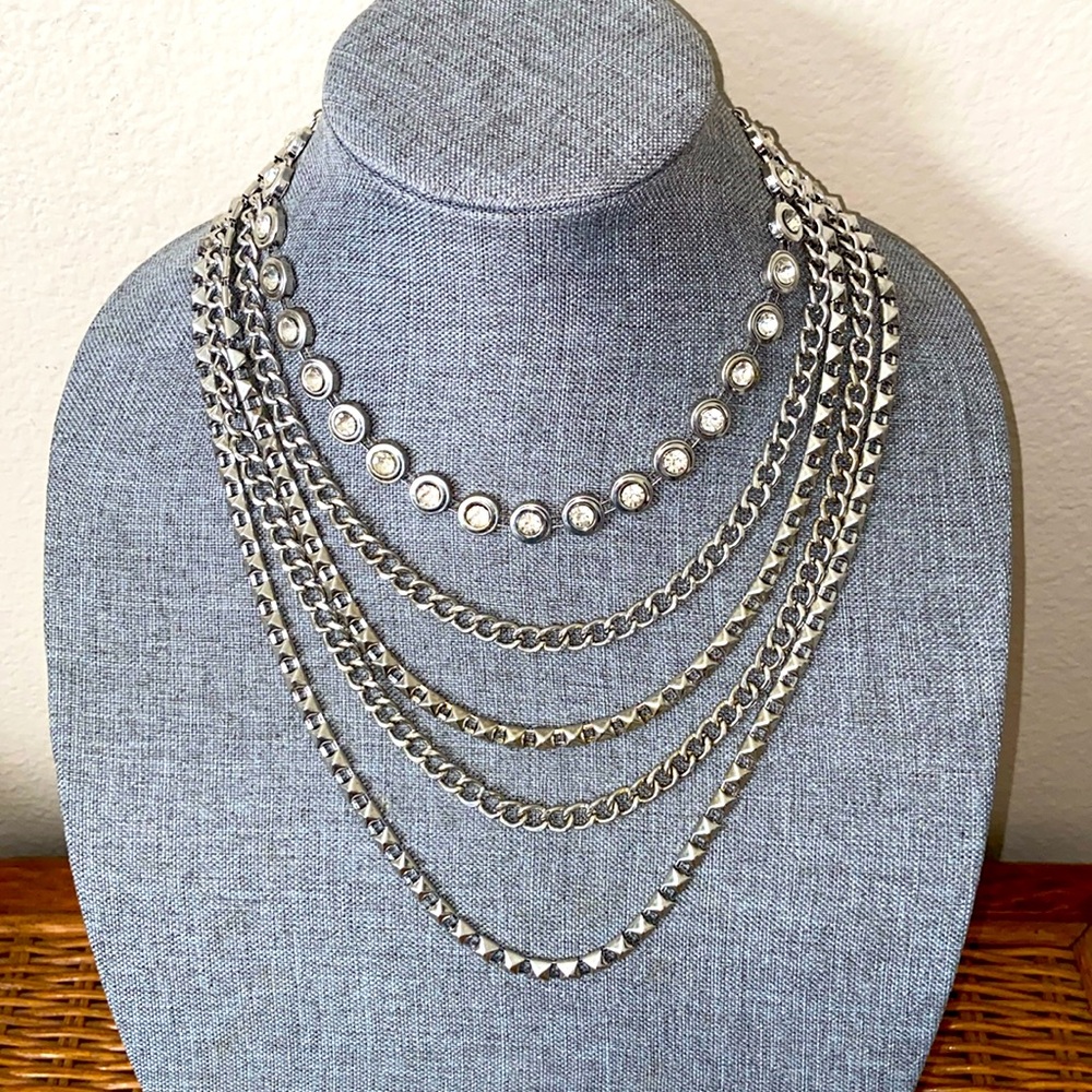 Vintage 90s 5 STRANDS & Rhinestoned Statement Necklace